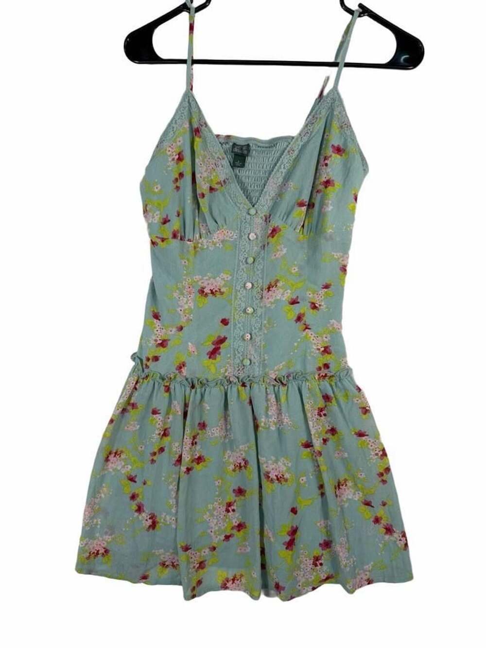 Wild Fable Floral Mini Slip Dress Size S Blue Lace Trim Y2K